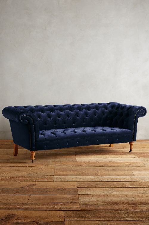 Velvet Olivette Chesterfield Sofa Navy Blue