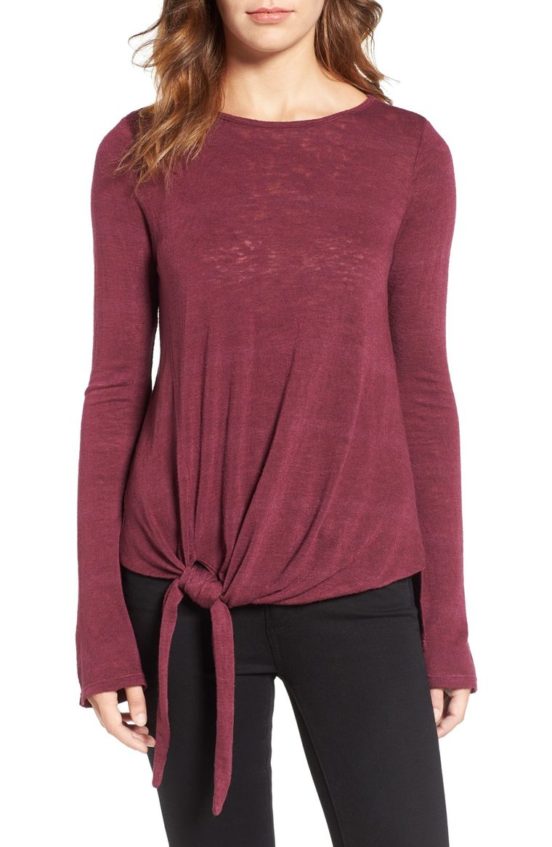 Velvet by Graham & Spencer Tie Waist Burnout Top Passion tie front tops