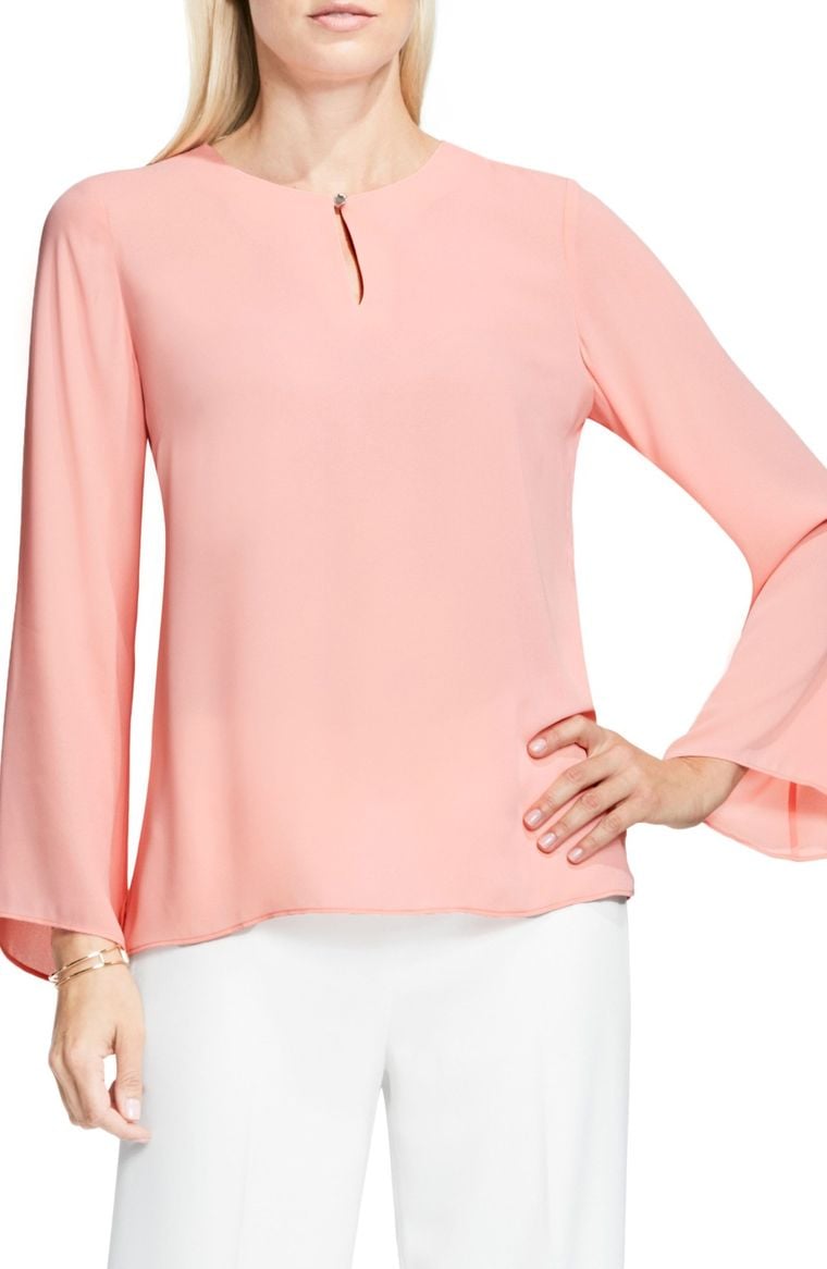 Vince Camuto Bell Sleeve Keyhole Blouse (Regular & Petite) Coral Reef