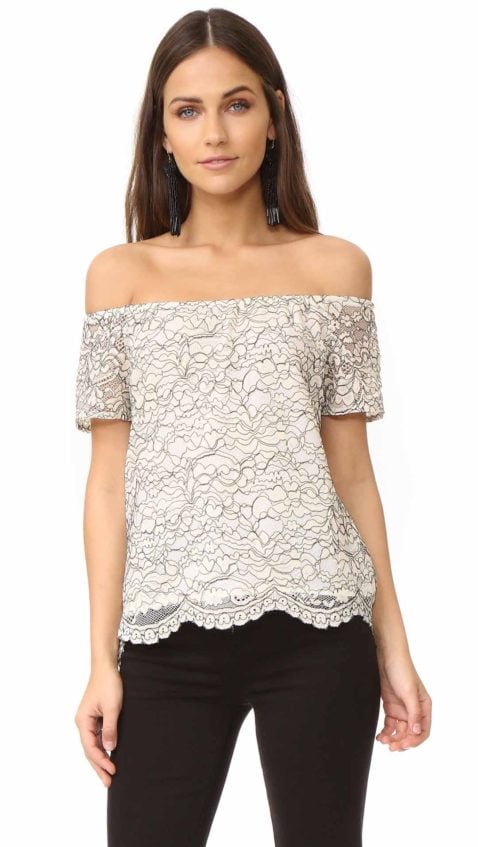 WAYF Ranger Off The Shoulder Lace Top Ivory Black