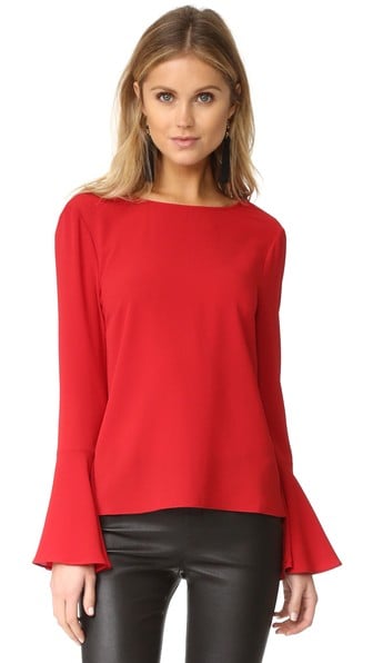 WAYF Winning Hand Bell Sleeve Top Lipstick Red