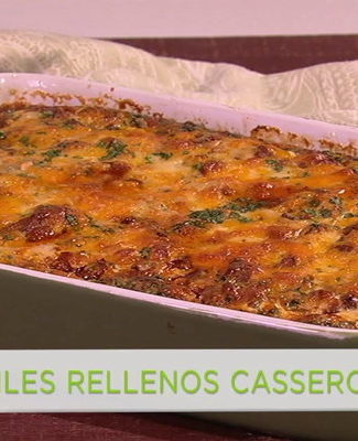 Watch chef Mario Batali show actress Jessica Capshaw of ABC's Grey's Anatomy fame how to make a delicious chile rellenos casserole on the Monday, January 30, 2017 episode of The Chew.