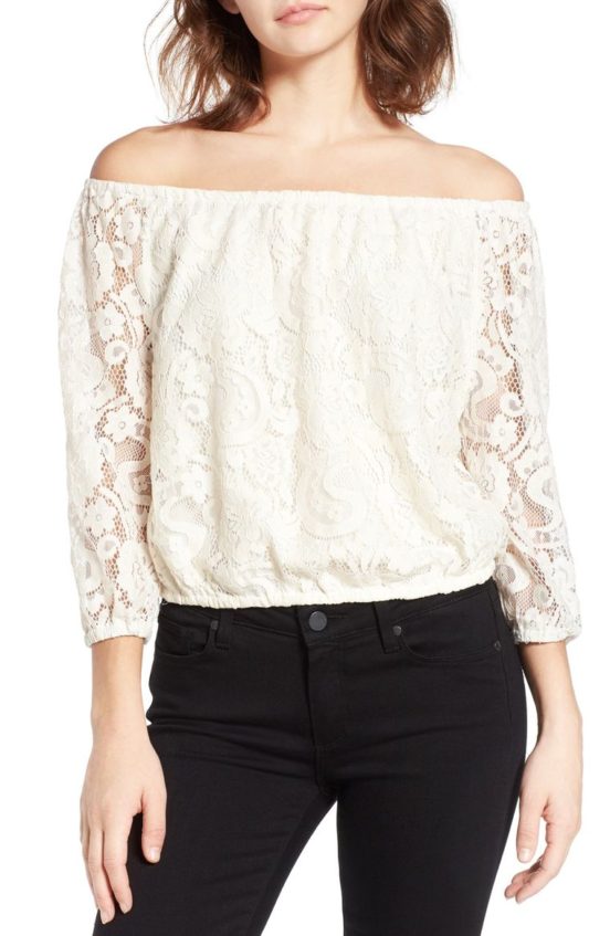 cupcakes and cashmere Karla Off the Shoulder Top Ivory Lace