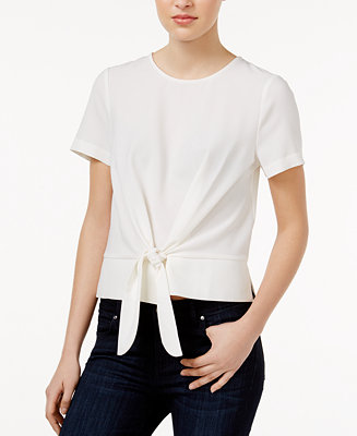 kensie Crepe Tie-Front Top French Vanilla