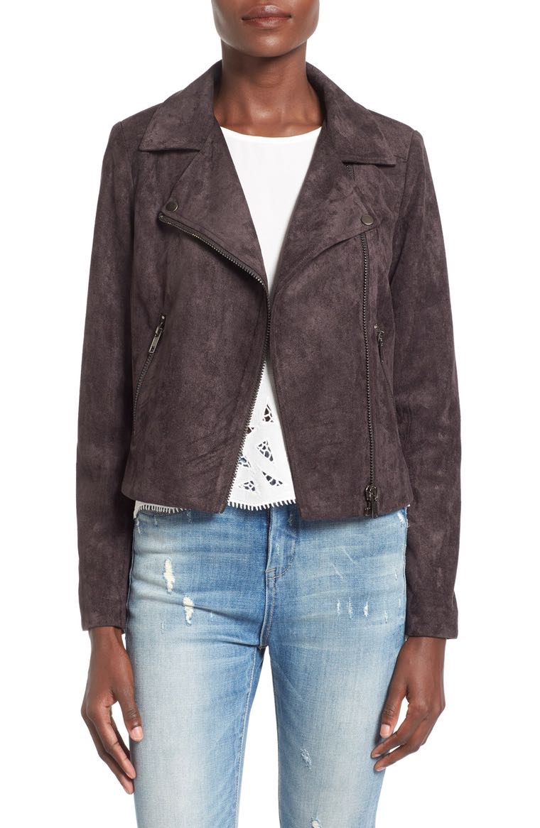 ASTR Faux Suede Moto Jacket Charcoal Nordstrom winter sale