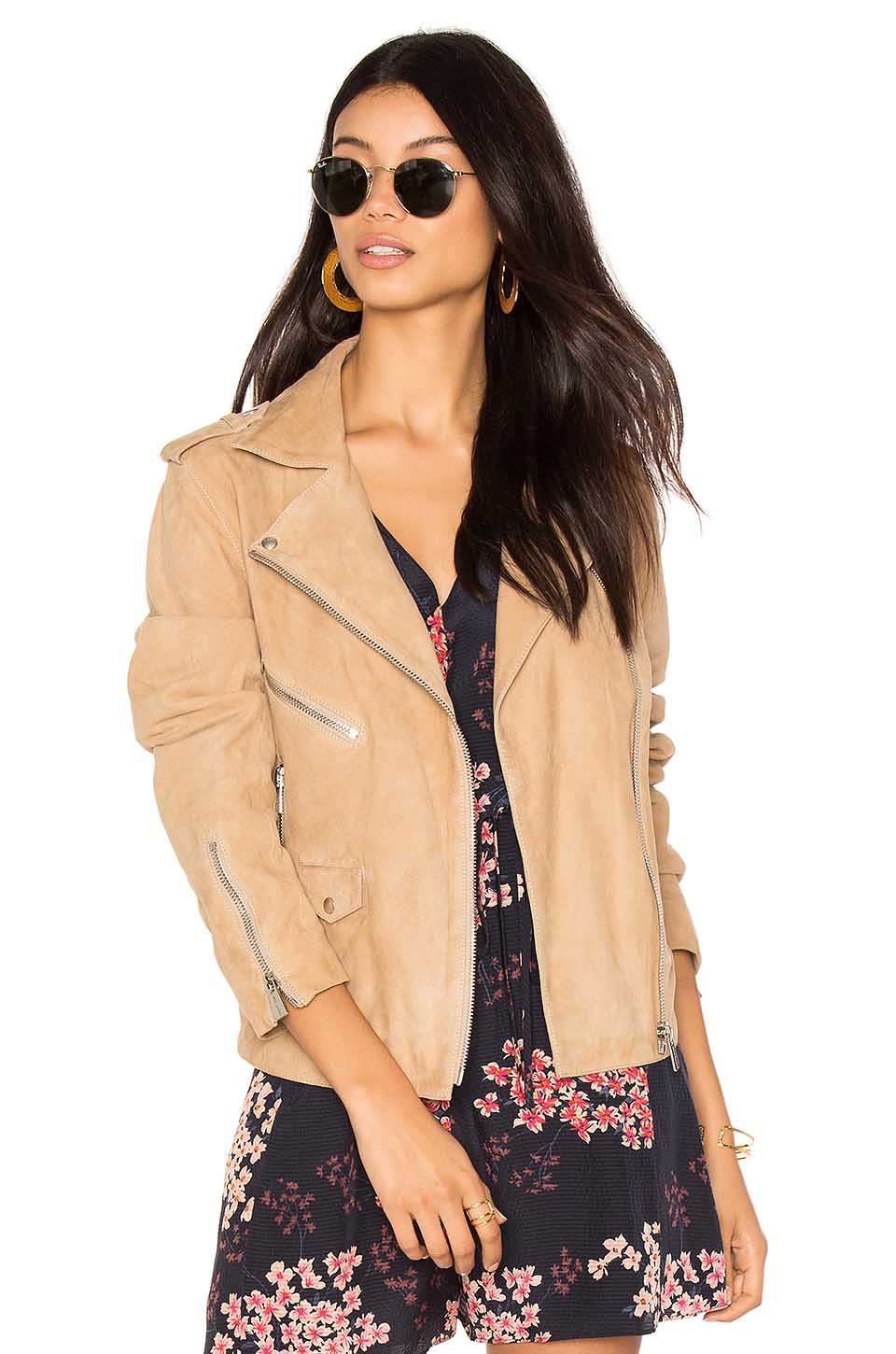 Anine Bing BIKER SUEDE JACKET Beige suede moto jackets spring 2017