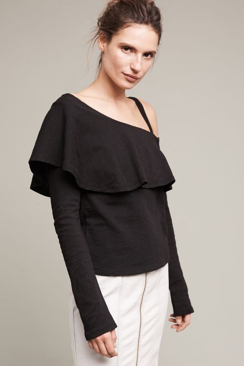Asymmetrical Ruffle Top Black anthropologie presidents day sale