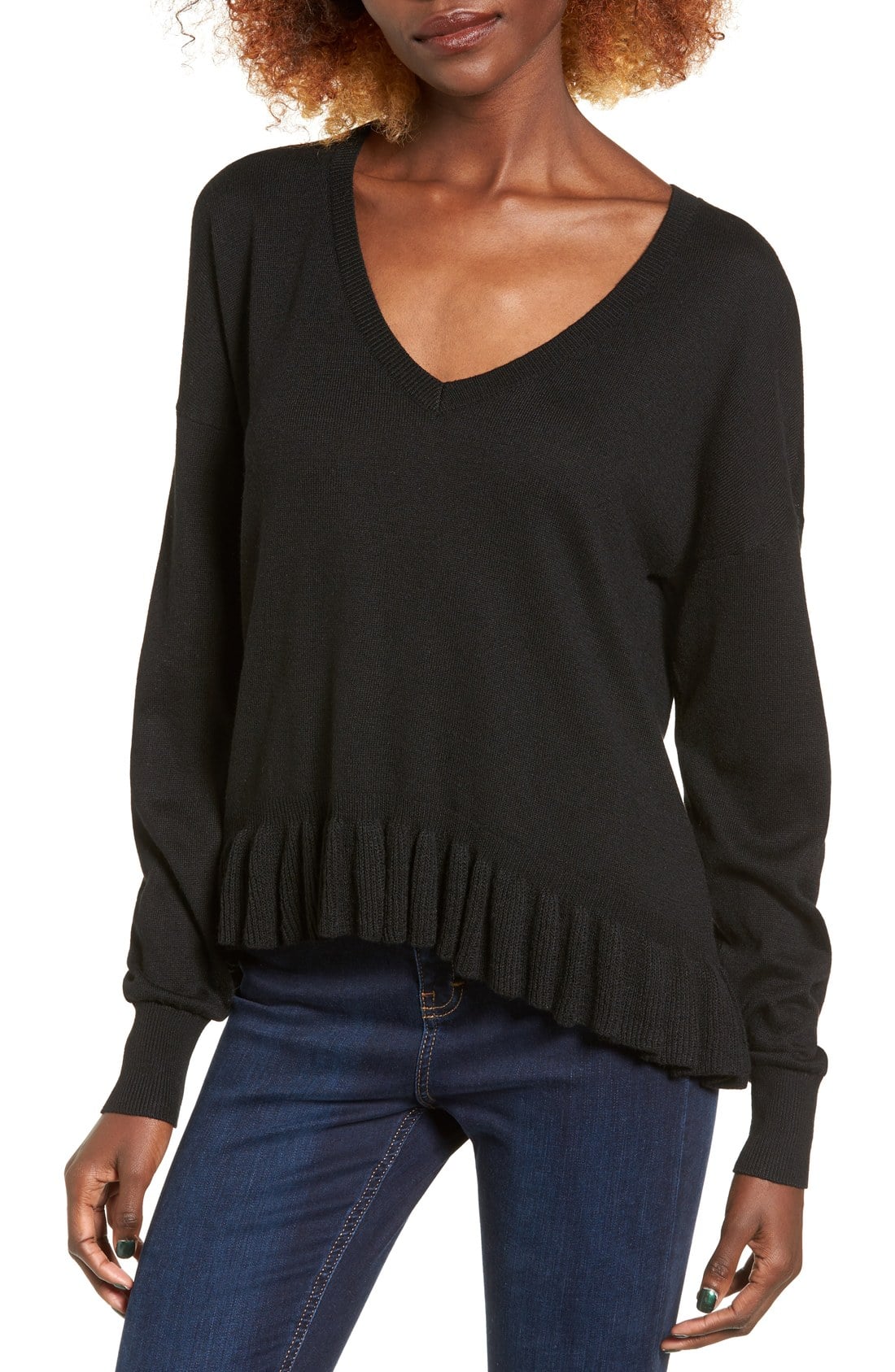 BP. Ruffle Hem Pullover Black nordstrom winter sale