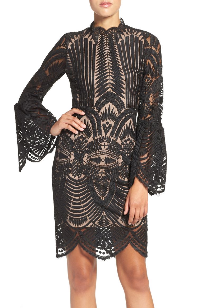 Bardot 'Emmie' Bell Sleeve Lace Sheath Dress Black bell sleeve dresses