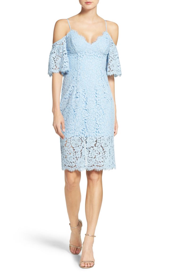 Bardot Karlie Cold Shoulder Lace Midi Dress Sky Blue