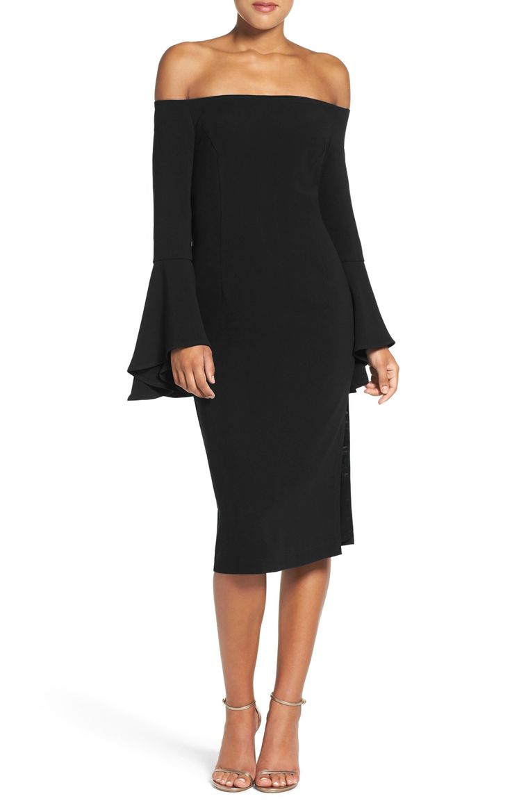 Bardot 'Solange' Off the Shoulder Midi Dress Black bell sleeve dresses