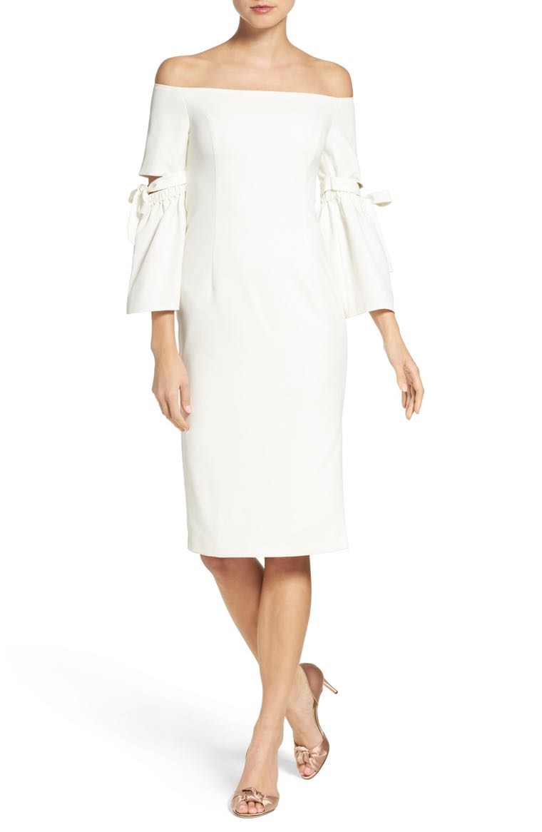 Bardot Tie Sleeve Sheath Dress Ivory bell sleeve dresses 
