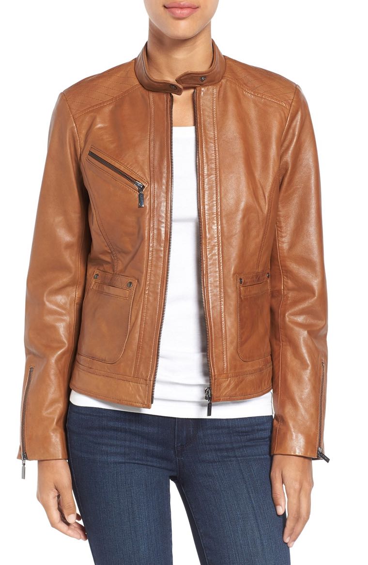 Bernardo Kirwin Leather Jacket (Regular & Petite) New Cognac Nordstrom winter sale