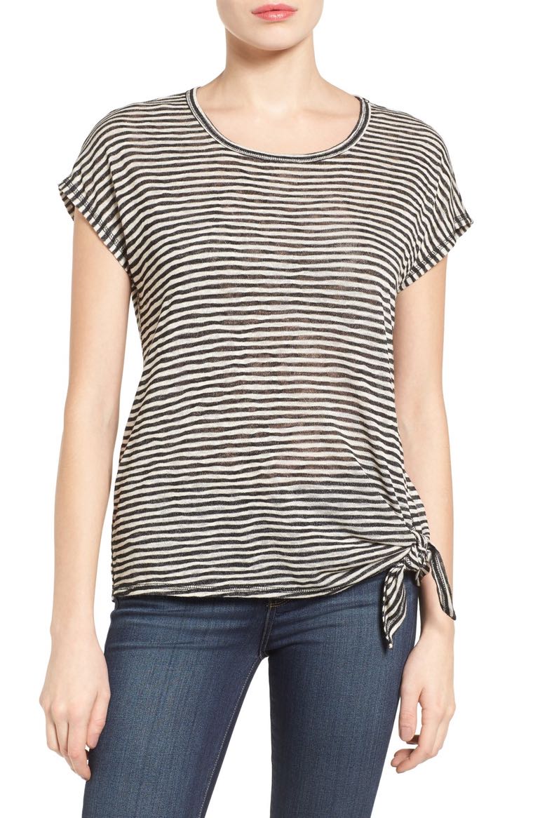 Bobeau Side Tie Top Black Natural Stripes nordstrom winter sale