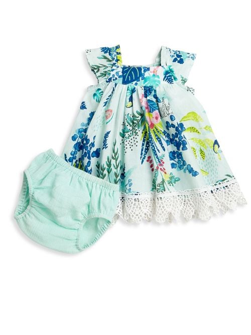 Catimini Baby's Two-Piece Tropical-Printed Dress & Bloomers Set Lagoon Blue easter dresses for baby girls 2017 style