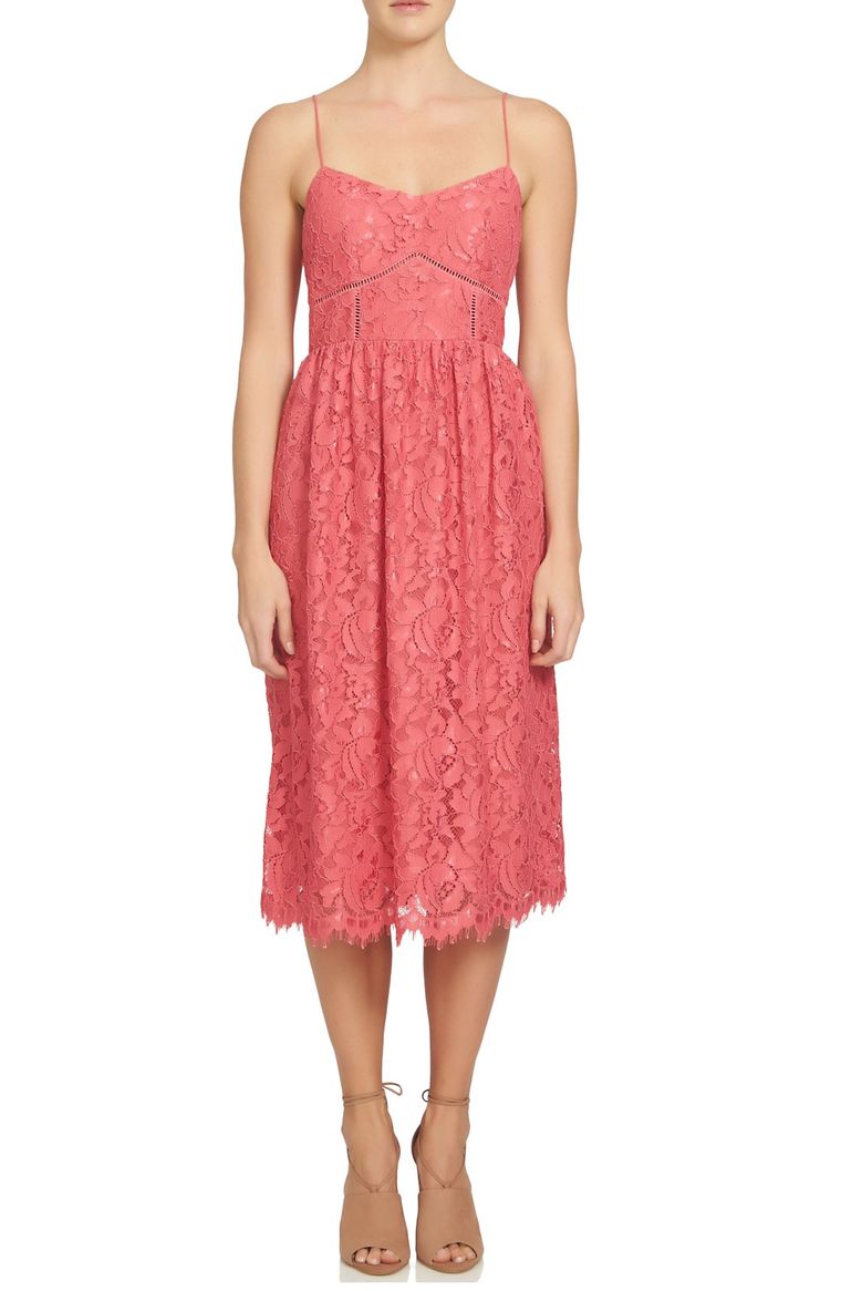 CeCe Aurora Lace Midi Dress Terra Rose lace sheath dresses spring wedding guest season