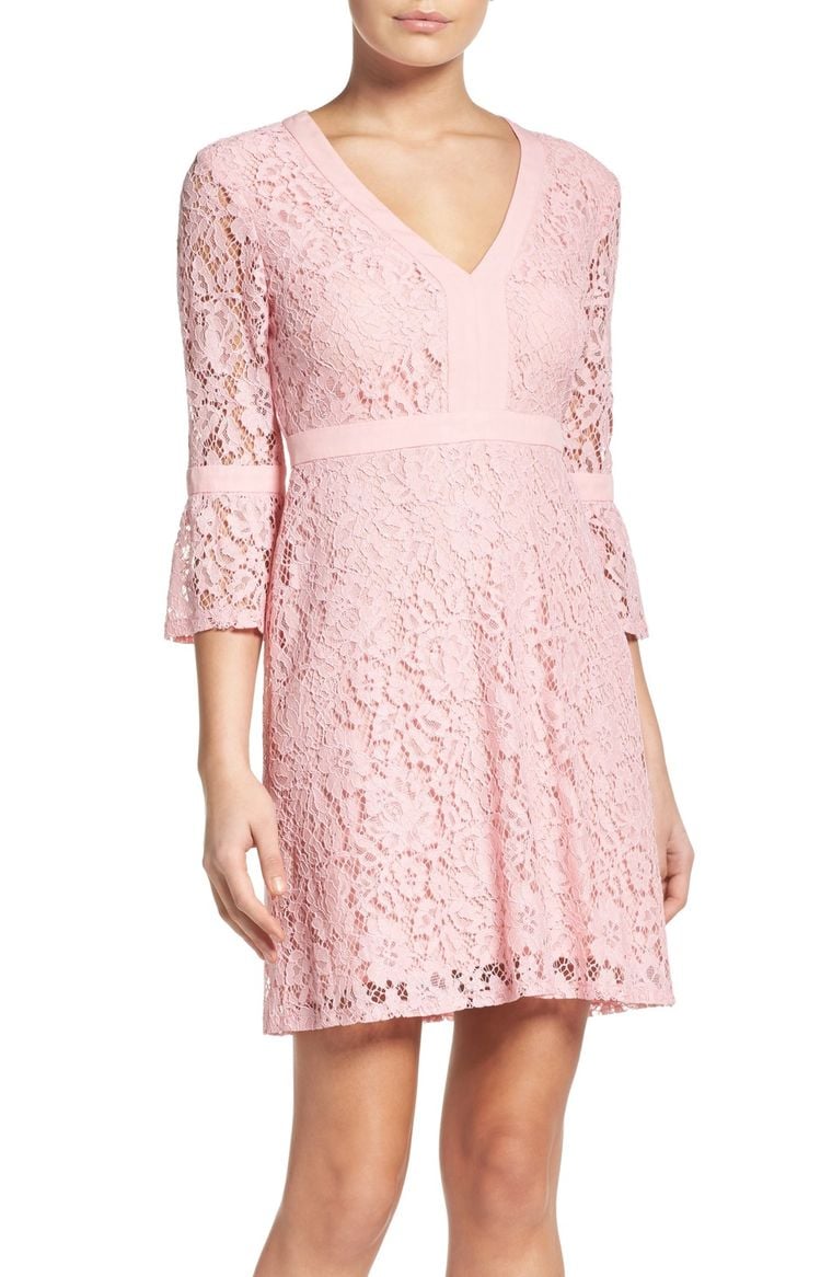 Charles Henry Bell Sleeve Lace Dress Blush Pink
