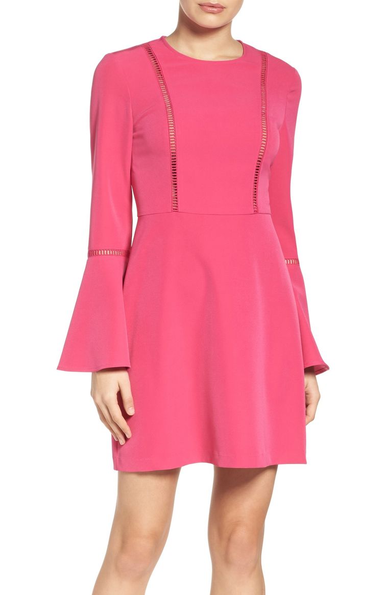 Charles Henry Fit & Flare Dress Bell Sleeves Pink bell sleeve dresses