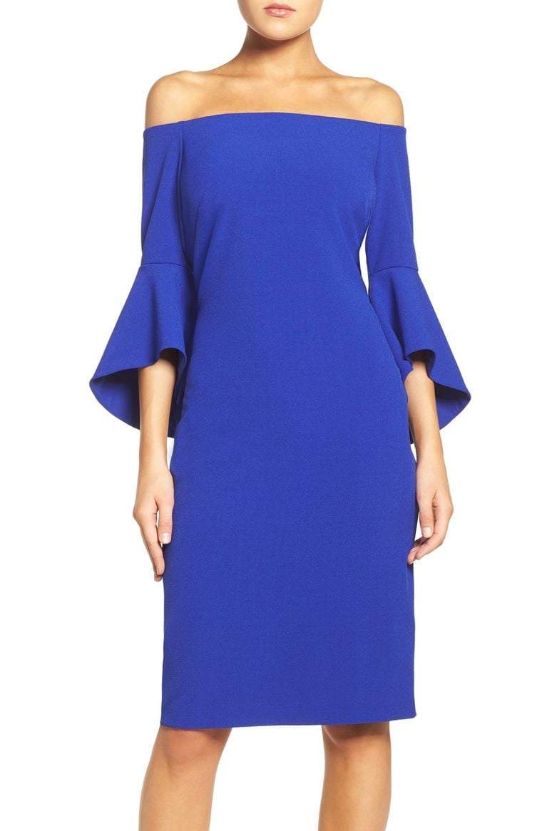 Chelsea28 Off the Shoulder Dress Blue Surf bell sleeve dresses