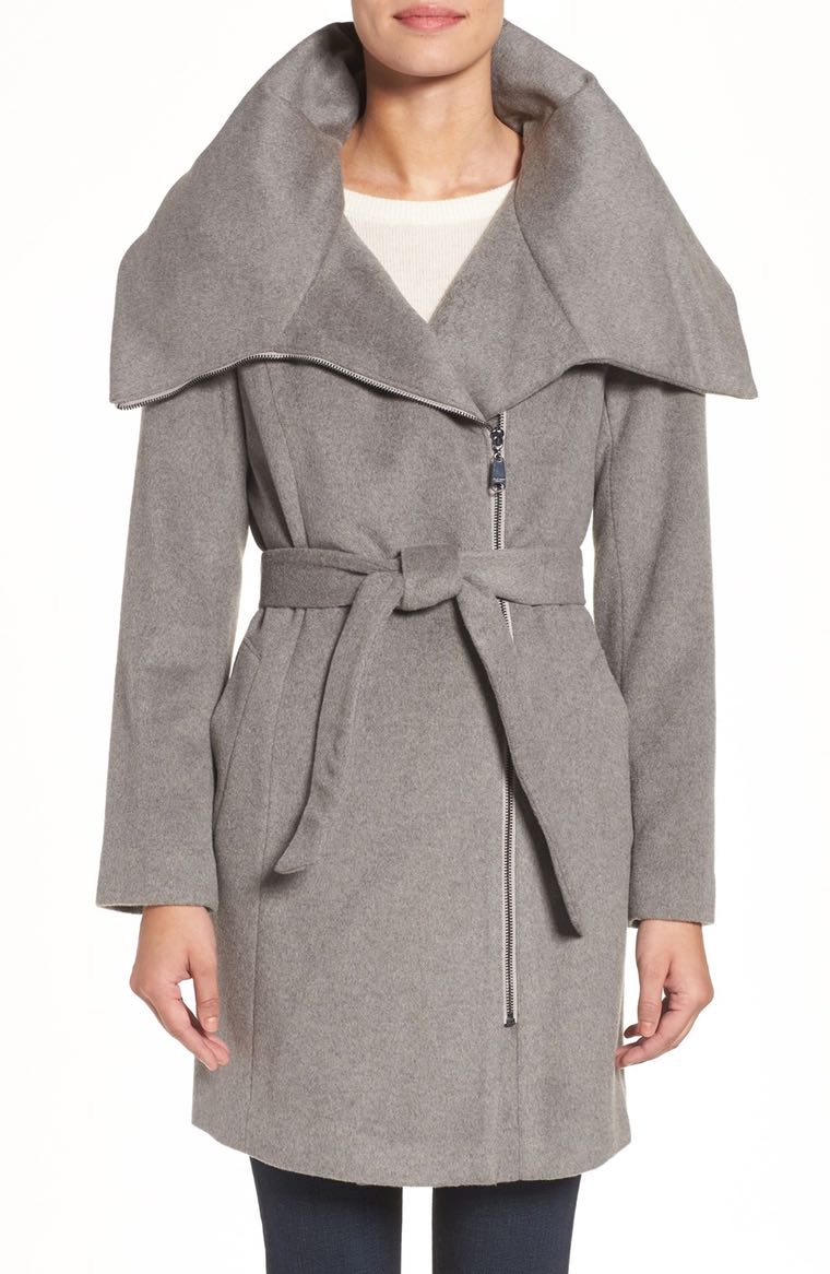 Cole Haan Signature Belted Asymmetrical Wool Blend Coat Platinum 2017 Nordstrom winter sale