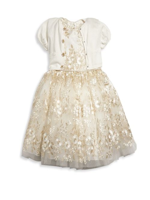 David Charles Girl's Embroidered Tulle Fit-&-Flare Dress Ivory Gold easter dresses for toddler girls 2017 style