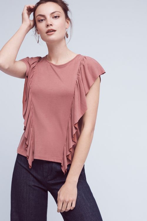 Deletta Linear Ruffled Top Medium Pink anthropologie presidents day sale