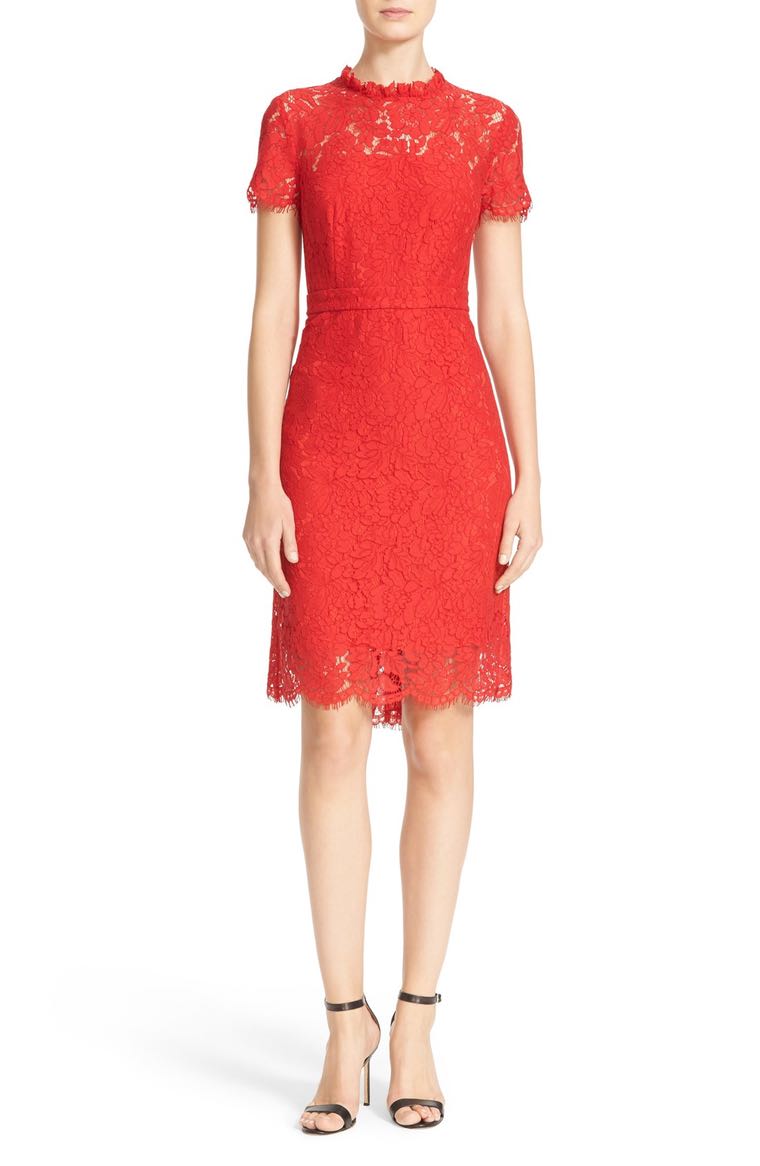 Diane von Furstenberg Alma Lace Dress Scandal Red lace sheath dresses spring wedding guest season