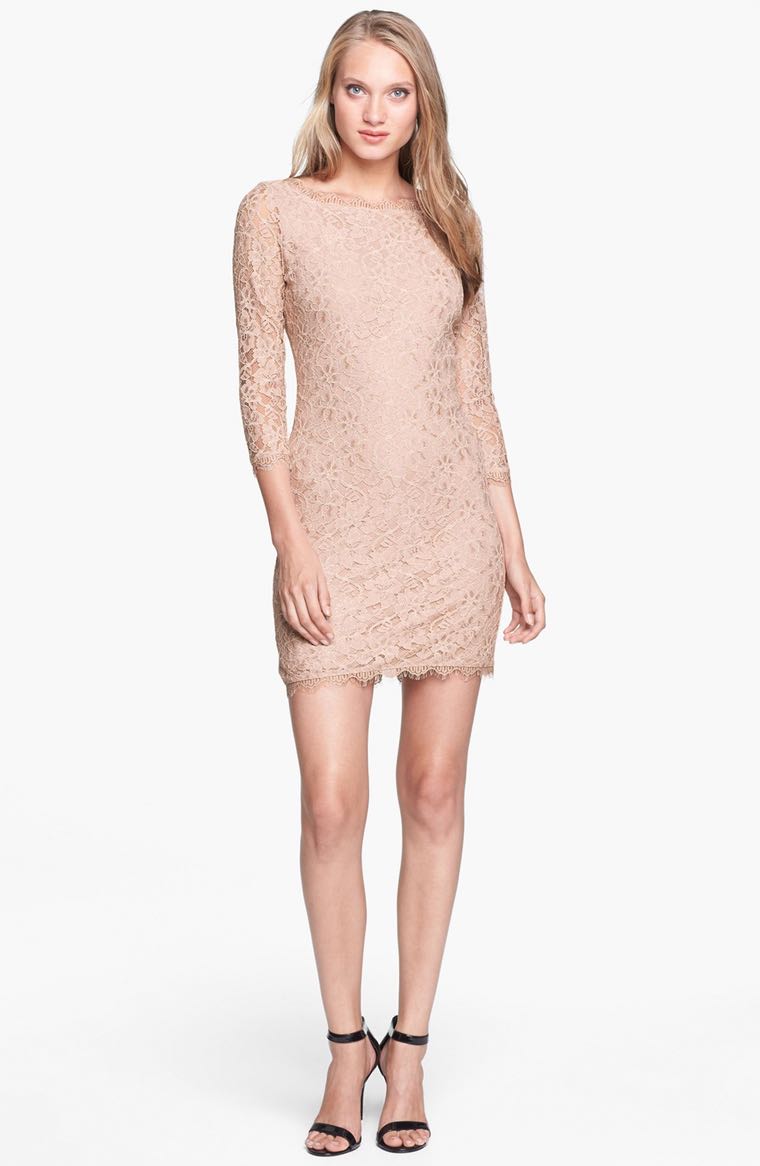 Diane von Furstenberg 'Zarita' Lace Sheath Dress Nude lace sheath dresses spring wedding guest season