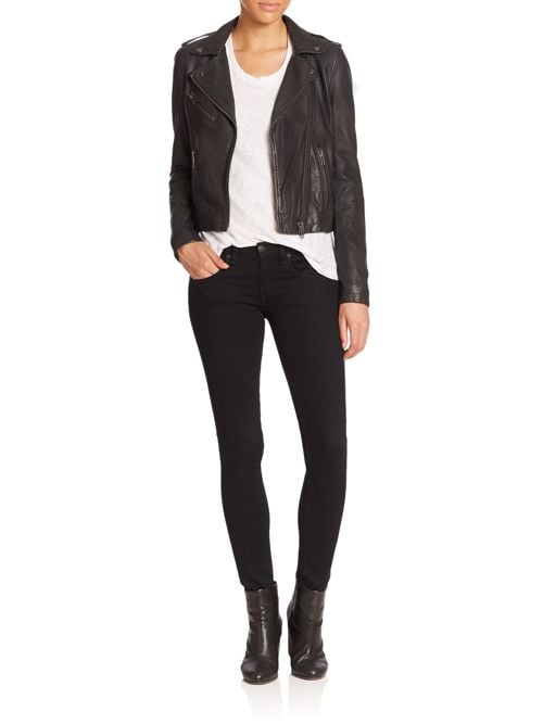 Doma Washed Leather Moto Jacket Black leather moto jackets winter spring 2017