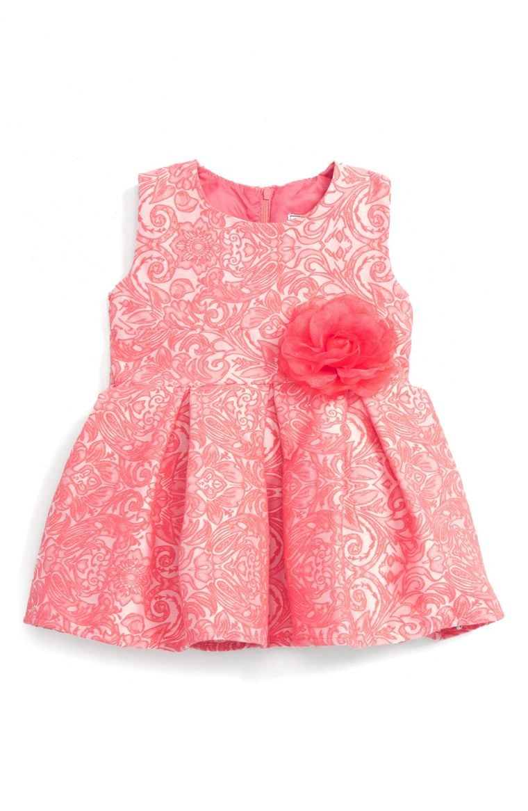 Dorissa Megan Floral Jacquard Party Dress (Baby Girls) Coral easter dresses for baby girls 2017 style