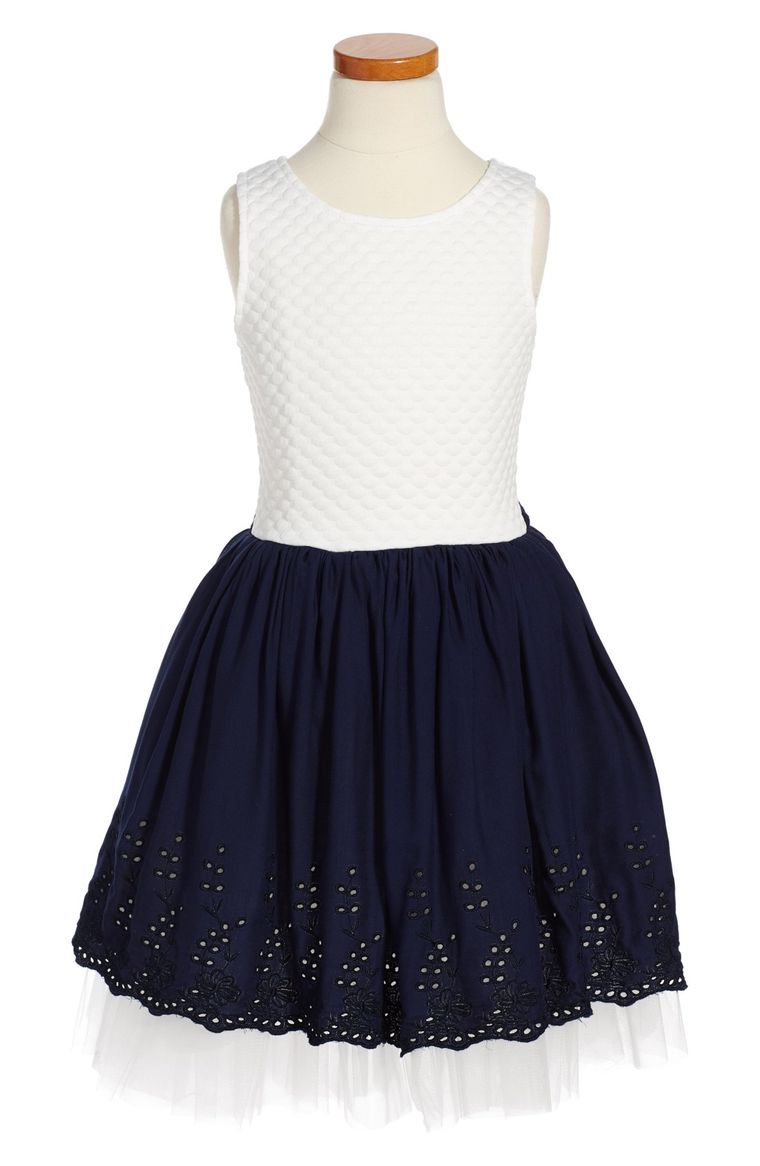 Dorissa Tara Fit & Flare Dress (Toddler Girls, Little Girls & Big Girls) White Navy Blue Eyelet easter dresses for toddler girls 2017 style