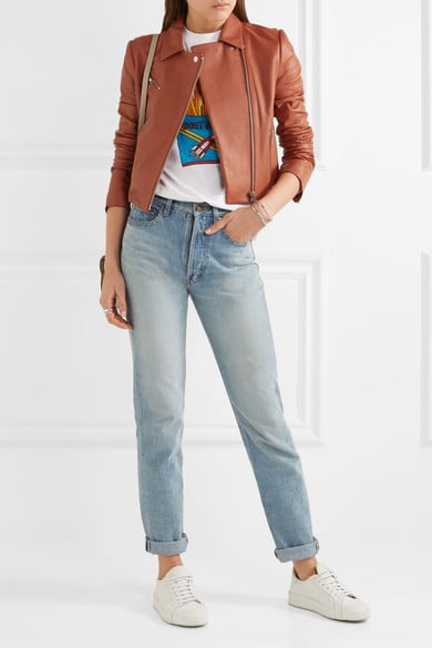 ELIZABETH AND JAMES Gigi cropped leather biker jacket color cinnamon leather moto jackets winter spring 2017