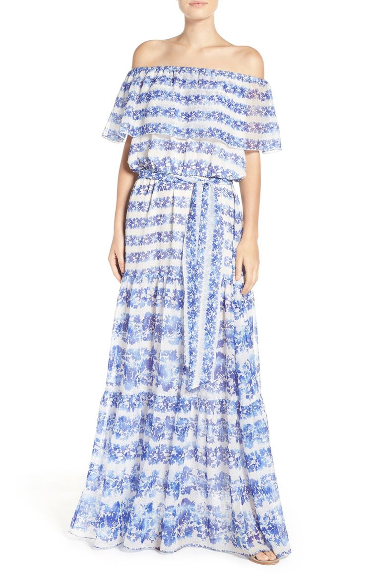 Eliza J Blouson Maxi Dress Ivory Blue 2017 nordstrom winter sale