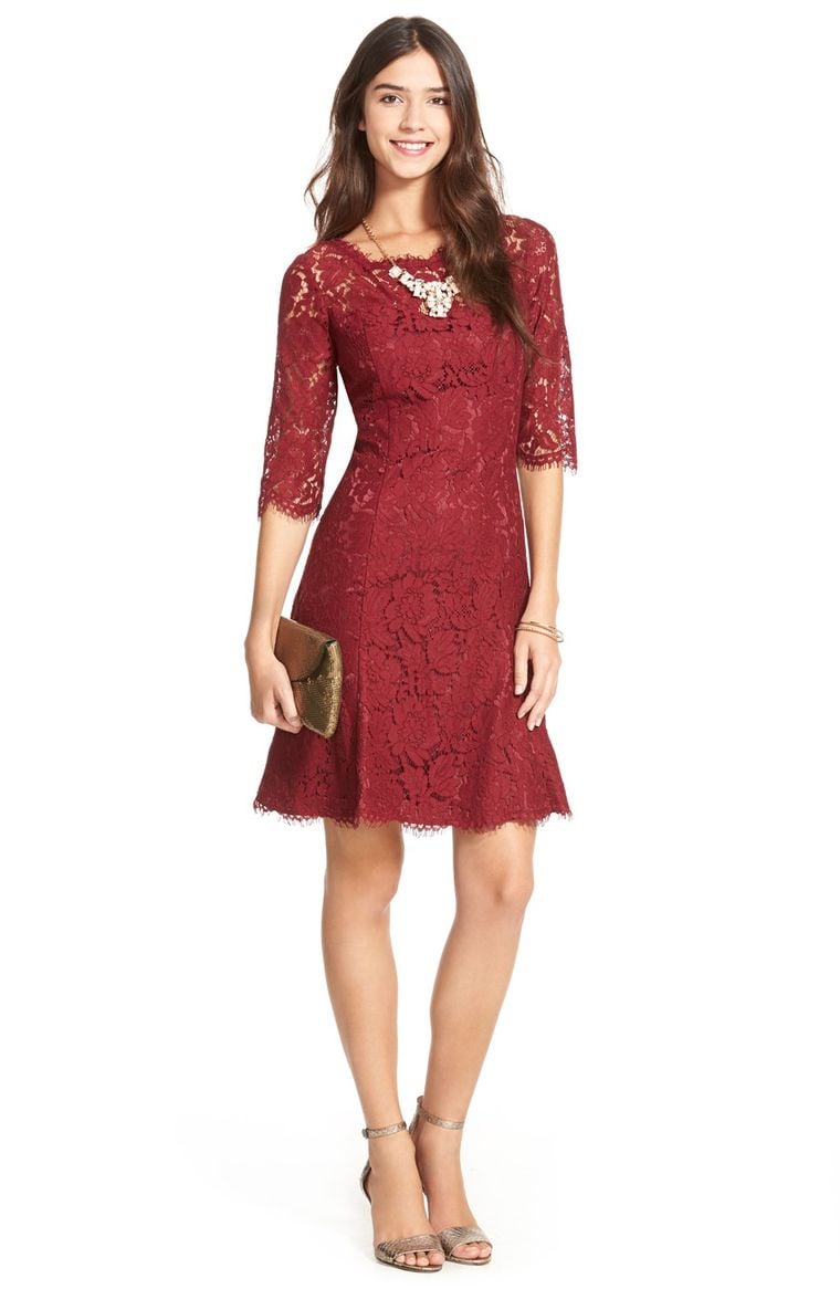 Eliza J Lace Fit & Flare Dress (Regular & Petite) Burgundy 2017 Nordstrom winter sale 