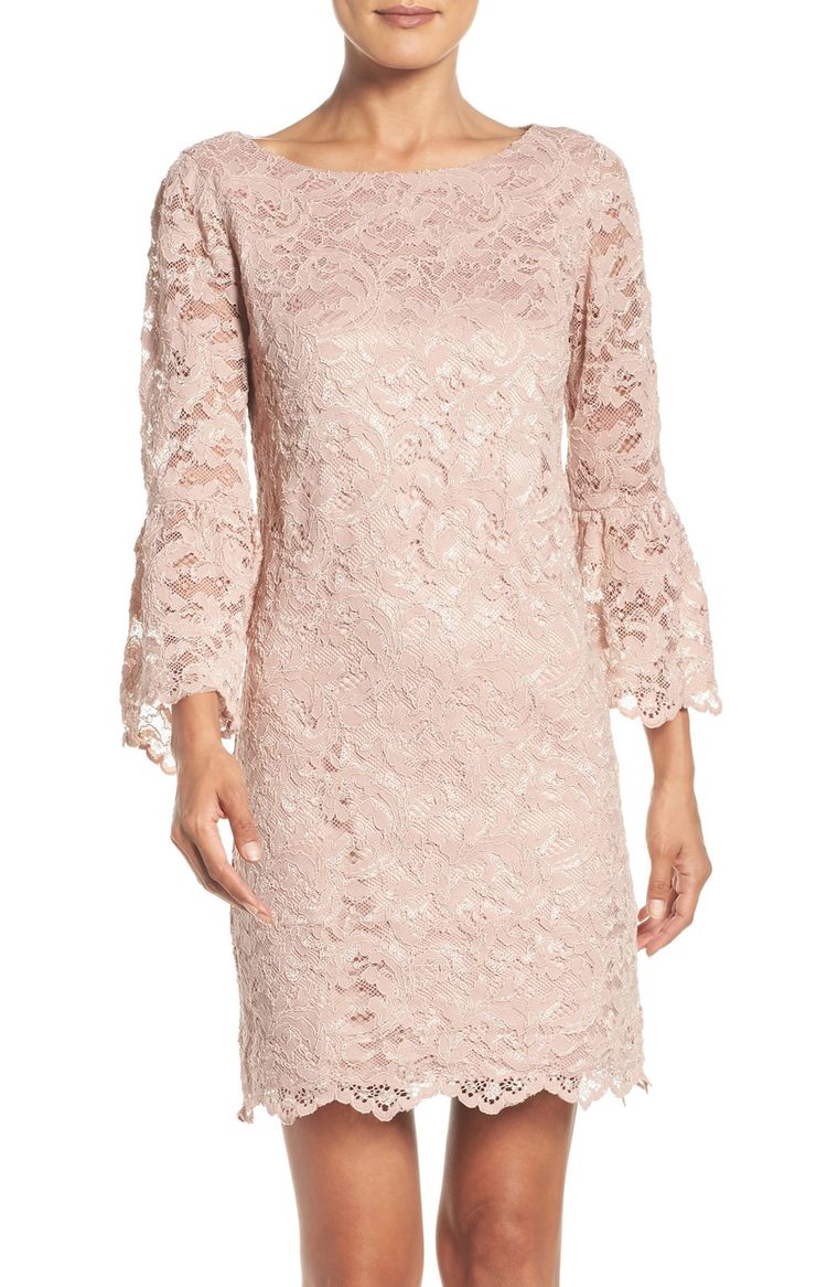 Eliza J Lace Shift Dress (Regular & Petite) Mauve bell sleeve dresses