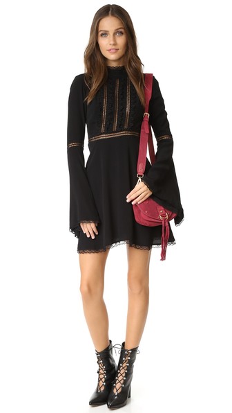 For Love & Lemons Willow Bell Sleeve Dress Black