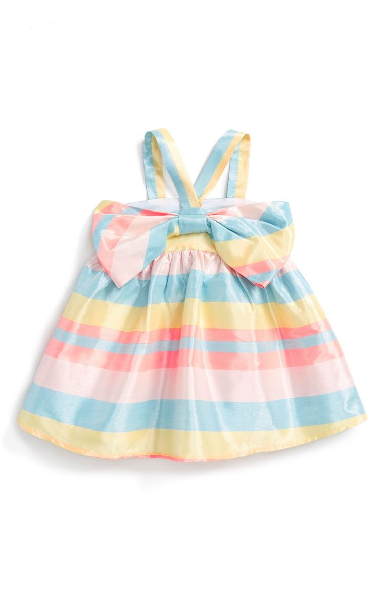Halabaloo Delicious Stripe Bow Dress (Baby Girls) Pink Yellow Light Blue easter dresses for baby girls 2017 style