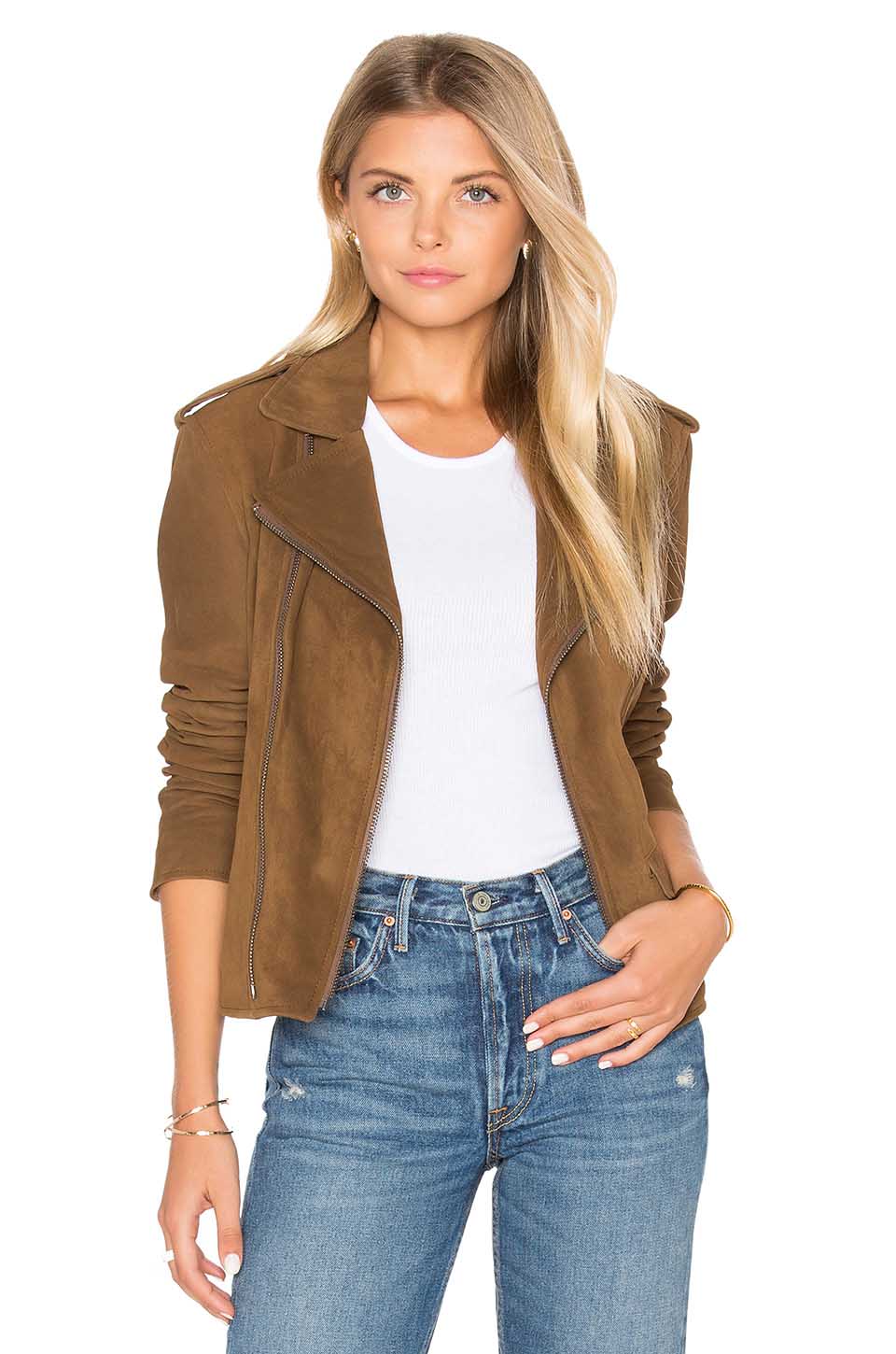 June VINTAGE SUEDE MC JACKET Bark suede moto jackets spring 2017