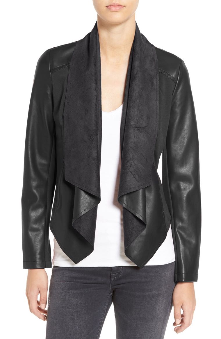 KUT from the Kloth 'Ana' Faux Leather Drape Front Jacket (Regular & Petite) Black Nordstrom winter sale