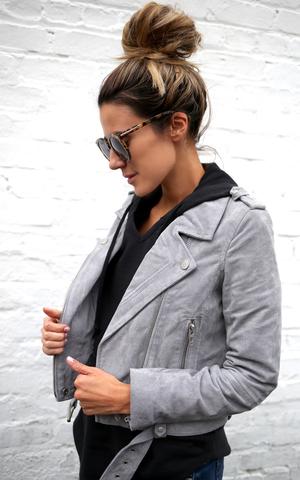 LIGHT GREY SUEDE JACKET suede moto jackets spring 2017