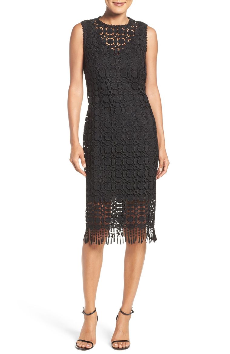 Laundry by Shelli Segal Illusion Lace Midi Dress Black lace sheath dresses spring 2017 wedding guest season