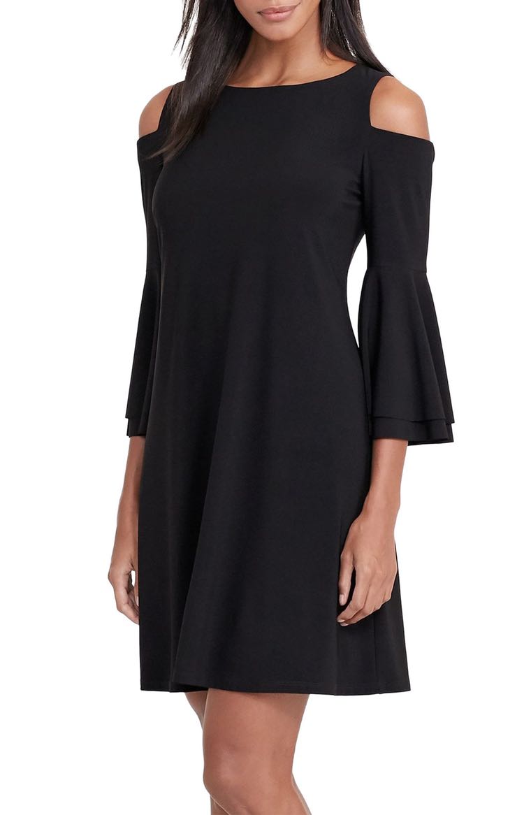 Lauren Ralph Lauren Cold Shoulder Jersey A-Line Dress Black bell sleeve dresses 