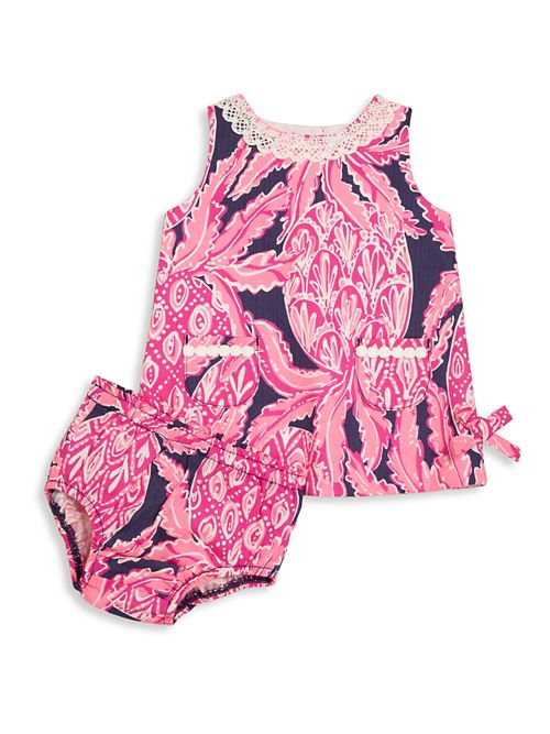Lilly Pulitzer Kids Baby's Two-Piece Lilly Shift Dress & Bloomers Set Pink Navy easter dresses for baby girls 2017 style