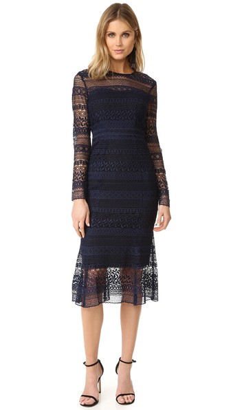 Little White Lies Lorelle Dress Navy Blue lace sheath dresses spring wedding guest season