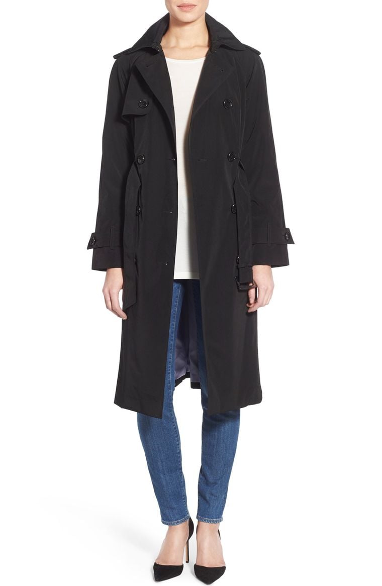 London Fog Double Breasted Trench Coat (Regular & Petite) Black nordstrom winter sale