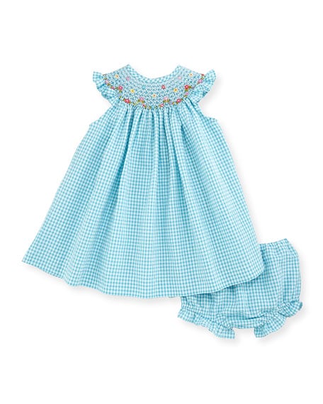 Luli & Me Sleeveless Gingham Seersucker Bishop Dress w/ Bloomers Turquoise, Size 3-24 Months easter dresses for baby girls 2017 style