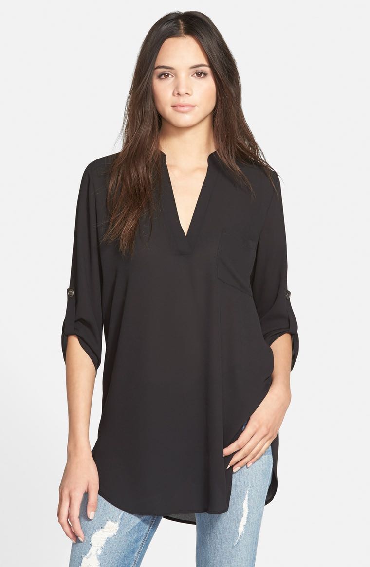 Lush Perfect Roll Tab Sleeve Tunic Black Nordstrom winter sale