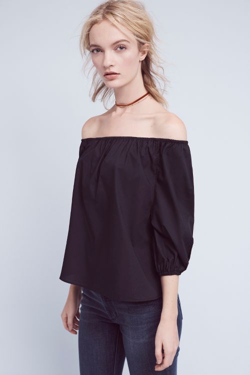 Maeve Poplin Off-The-Shoulder Blouse Black anthropologie presidents day sale