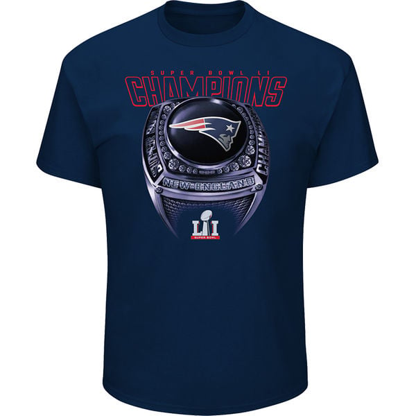Majestic New England Patriots Navy Super Bowl LI Champions Victory Bling Ring T-Shirt new england patriots super bowl li champions 
