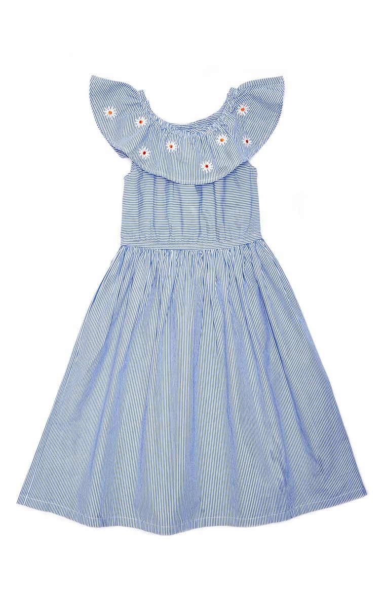 Margherita Embroidered Daisy & Stripe Dress (Toddler Girls, Little Girls & Big Girls) Blue White easter dresses for toddler girls 